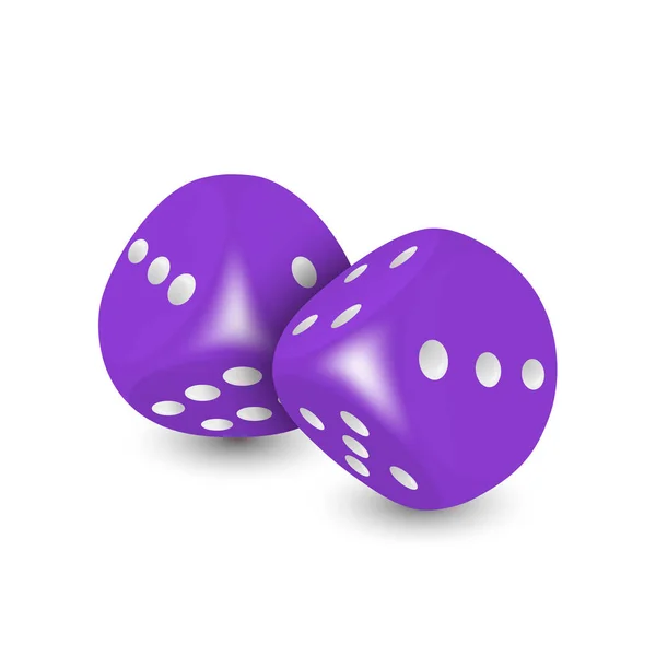 Vector Realistic Purple Game Dice Com Pontos Brancos Set Closeup — Vetor de Stock