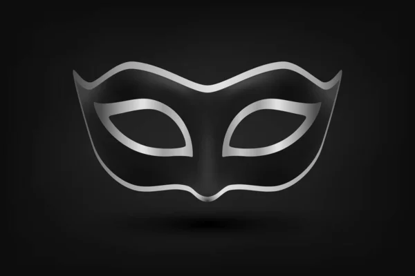 Vector Realistic Black Silver Carnival Face Mask Black Background Mask — Stock Vector