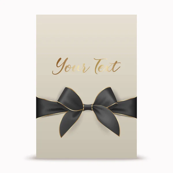 Vector Realistic Black Gift Ribbon Bow White Greeting Card Background — Stock Vector