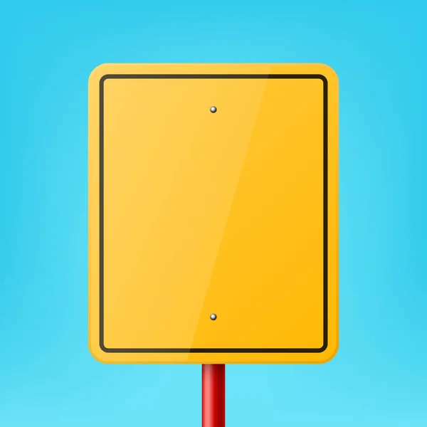 蓝色背景下的矢量黄色矩形道路标志框架图标闭塞 路标板设计模版 前视图 — 图库矢量图片