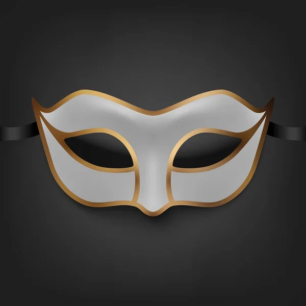 Vector Realista Máscara Carnaval Blanco Dorado Sobre Fondo Negro Máscara — Vector de stock