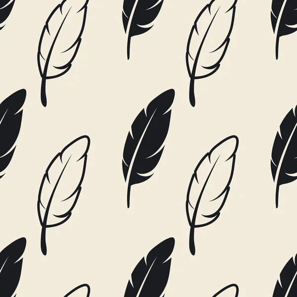 白色背景下具有不同黑色蓬松羽毛轮廓的矢量无缝图案 设计火烈鸟 壁纸鸟类羽毛 纺织品模板 自由的概念 — 图库矢量图片