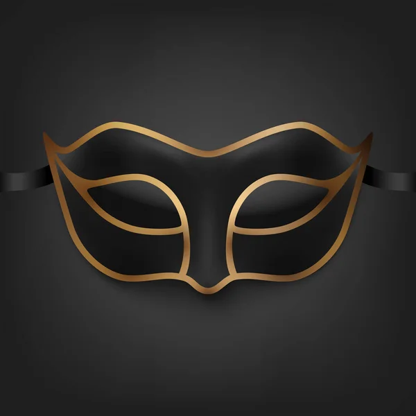 矢量3D现实黑色和金色狂欢节脸面具黑色背景 面具党 Masquerade Closeup 设计面具模板 狂欢节 陌生人的概念 — 图库矢量图片
