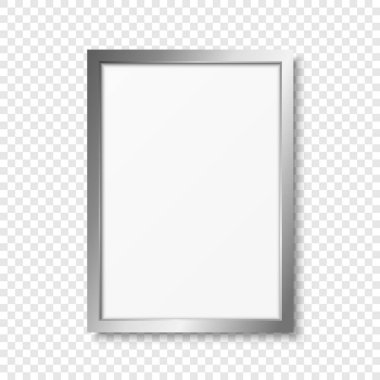 Vektör 3d Gerçekçi Gri Metal, Gümüş, Çelik veya Krom Dekoratif Vintage Frame, Sınır Simgesi Kapatma İzole edildi. Dikey A4, A5 Fotoğraf Çerçeve Tasarımı Resim, Sınır Tasarımı, Ön Vi.