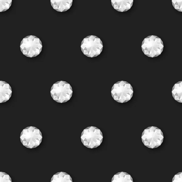 矢量无缝隙图案与白色3D真实透明的圆形光泽宝石 莱茵石 Jewerly概念 设计模板 — 图库矢量图片