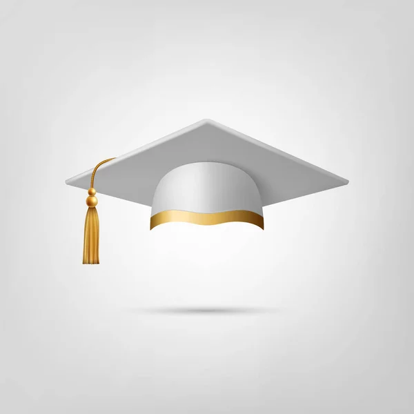 Vector Realistic White Graduate College Liceum University Black Cap Ikona — Wektor stockowy