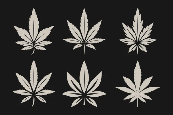 Hojas Cannabis Cáñamo Cannabis Hoja Silueta Plana Icono Conjunto Primer — Vector de stock