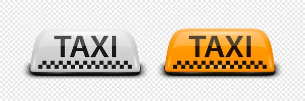 Vector Realistic White Yellow French Taxi Sign Icon Set Closeup — 스톡 벡터