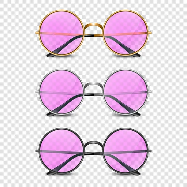 矢量3D真实感现代单面镜框镜片 黑色相框 粉色透明的男女太阳镜 采购产品光学 时髦的眼镜 — 图库矢量图片