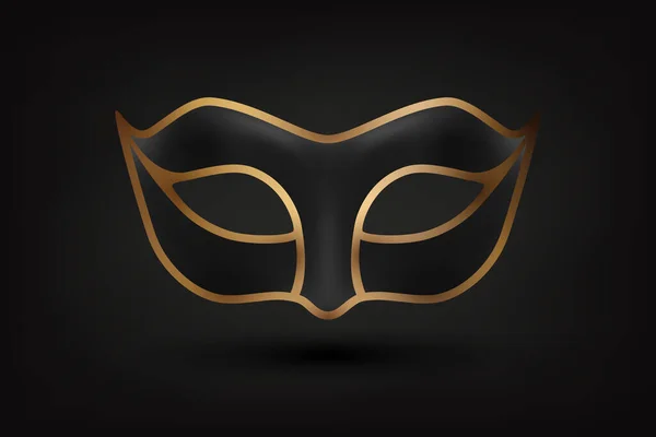 矢量3D现实黑色和金色狂欢节脸面具黑色背景 面具党 Masquerade Closeup 设计面具模板 狂欢节 陌生人的概念 — 图库矢量图片