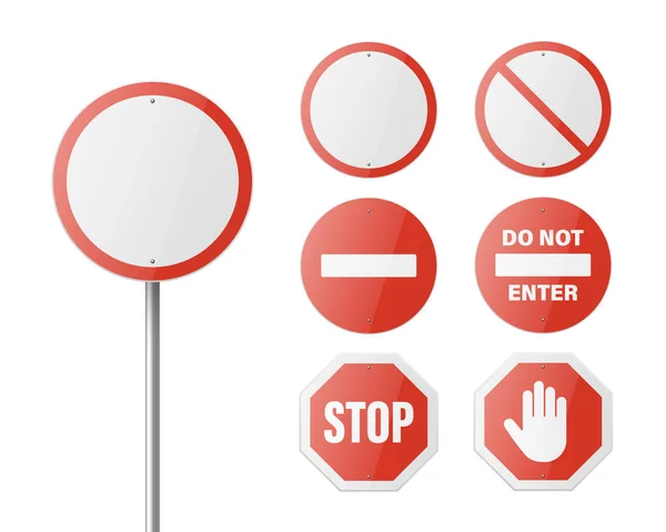 Fermati Bianco Vettore Rosso Rotondo Lucido Proibizione Stop Segno Icona — Vettoriale Stock