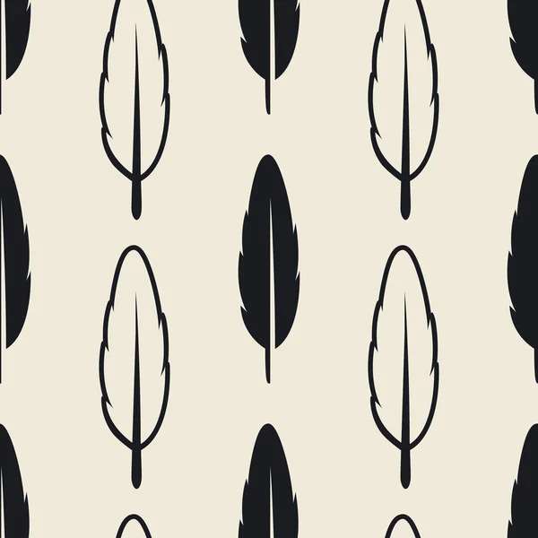 白色背景下具有不同黑色蓬松羽毛轮廓的矢量无缝图案 设计火烈鸟 壁纸鸟类羽毛 纺织品模板 自由的概念 — 图库矢量图片