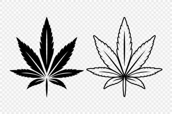 Hojas Cannabis Cáñamo Silueta Hoja Cannabis Plano Esquema Icono Conjunto — Vector de stock