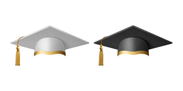 Διάνυσμα Ρεαλιστικό Λευκό Και Μαύρο Graduate College Λύκειο University Cap — Διανυσματικό Αρχείο