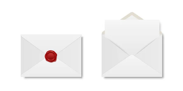 矢量现实白色封闭信封与红色蜡封和开封信封与信里面 折叠的和未折叠的白色信封Icon集隔离 秘密概念 — 图库矢量图片