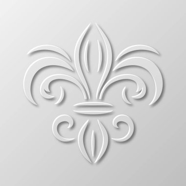 Vektör Gerçekçi Kağıt 3d Fleur De Lis Kapanış Beyaz Arkaplanda. Heraldic Lily İmza, Vektör İllüstrasyonu.