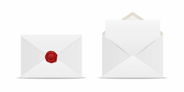Vetor Realista Branco Envelope Fechado Com Selo Cera Vermelha Envelope —  Vetores de Stock