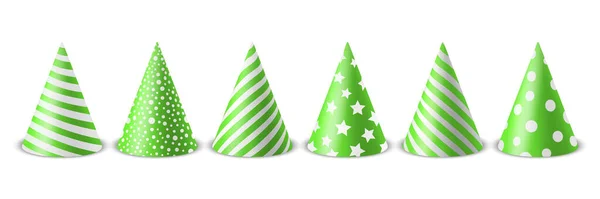 Διάνυσμα Ρεαλιστική Πράσινο Και Λευκό Hat Κόμμα Γενέθλια Σύνολο Εικονίδιο — Διανυσματικό Αρχείο