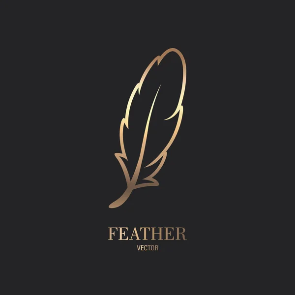 Vektor Fluffy Golden Color Feather Logo Ikona Silueta Feather Closeup — Stockový vektor