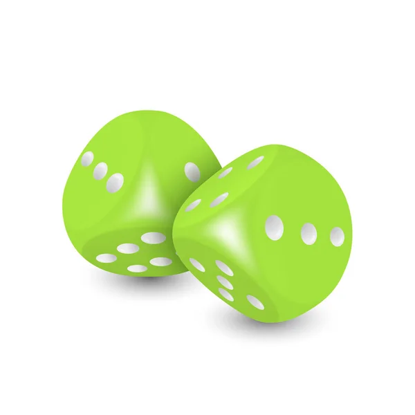 Vector Realistic Green Game Dice White Dots Set Closeup Isolated — Stock Vector