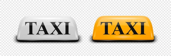 Vector Realistic White Yellow French Taxi Sign Icon Set Closeup — Stock Vector
