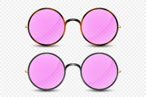 Vector Realistic Frame Glasses Pink Glass Golden Silver Black Color — Stock Vector
