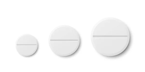 Vector Réaliste Blanc Rond Pharmaceutique Pilule Médicale Capsule Comprimé Icône — Image vectorielle