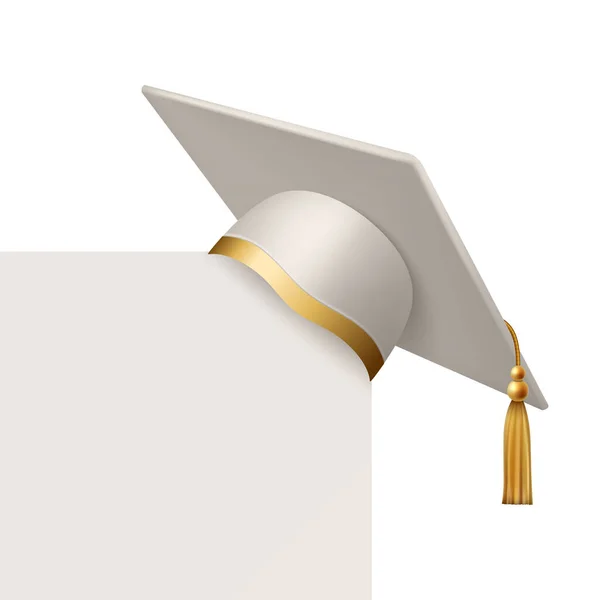 Vector Realistic White Graduate College High School University Cap Closeup — 스톡 벡터