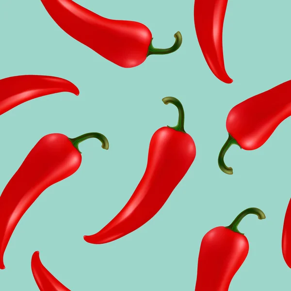 Pola Tanpa Laut Vektor Dengan Realistik Red Hot Chilli Pepper - Stok Vektor
