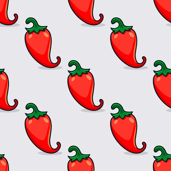 Vector Seamless Pattern Cartoon Red Hot Chili Pepper Icon Set — Stock Vector