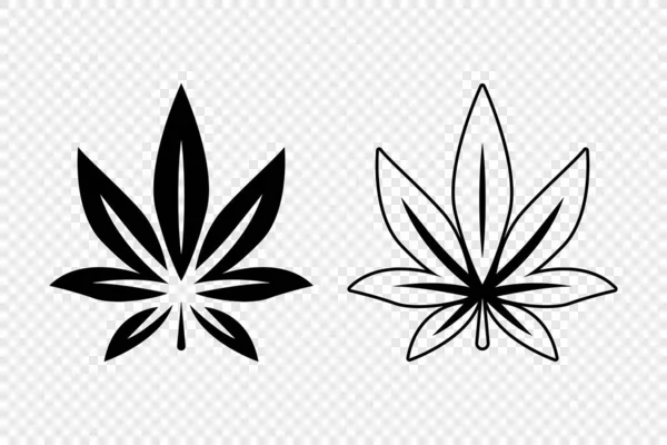 Cannabis Leaves Hemp Cannabis Leaf Silhouette Flat Outline Icon Set — Stock Vector