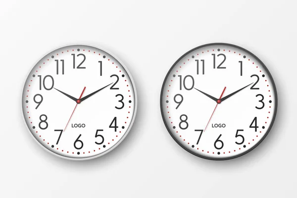Vector Realistic White Black Wall Office Clock Icon Set Nahaufnahme — Stockvektor