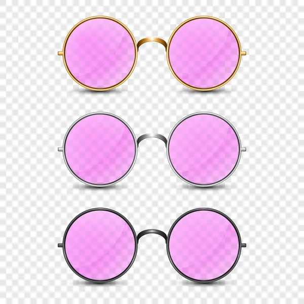 Vector Realist Frame Glasses Pink Glass Золоте Срібне Чорне Забарвлення — стоковий вектор