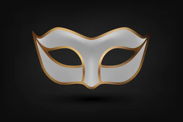 矢量3D现实的白色和金色狂欢节脸面具黑色背景 面具党 Masquerade Closeup 设计面具模板 狂欢节 陌生人的概念 — 图库矢量图片