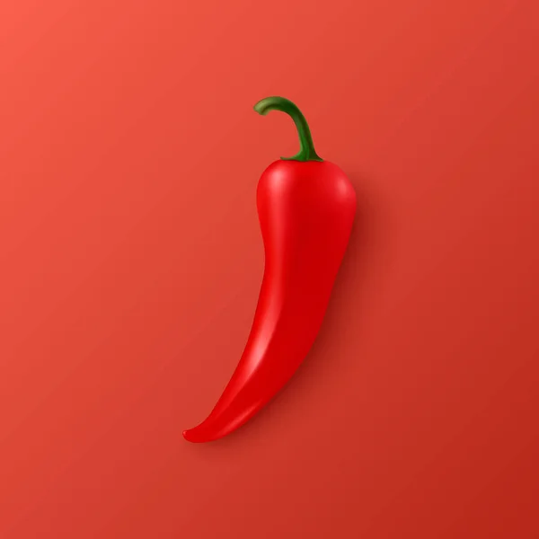 Vektor Realistické Red Hot Chili Pepper Icon Closeup Izolované Červeném — Stockový vektor