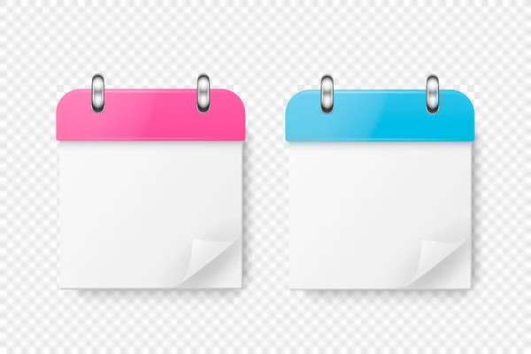 矢量3D写实主义纸张经典简约简约的粉红和蓝色日历设置闭塞的白色背景 折叠纸角 节日卡片 挂历的设计模板 — 图库矢量图片