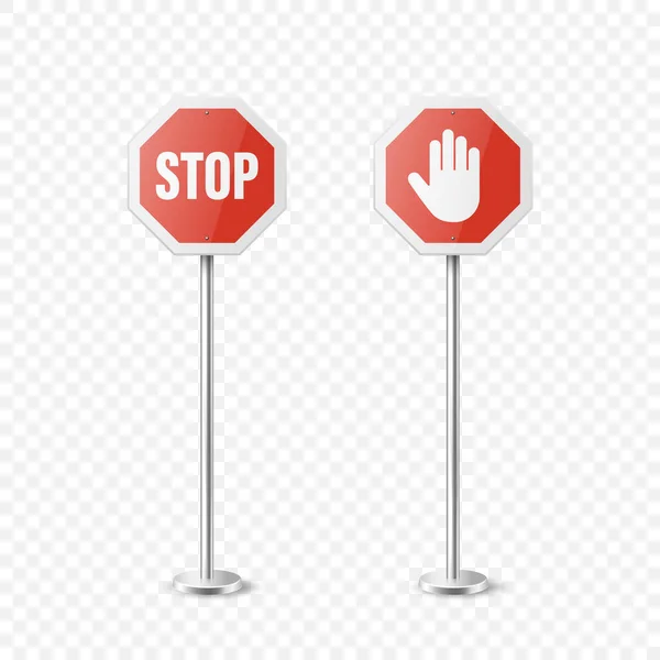 Blijf Staan Vector Wit Rood Rond Glanzend Verbod Stop Sign — Stockvector