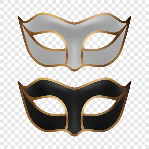 Vector Realistic White Black Golden Carnival Face Mask Icon Set — 스톡 벡터
