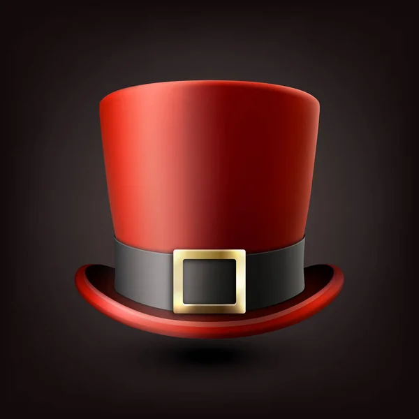 矢量3D现实的红顶帽图标与黑丝带布隔离 经典复古复古顶帽 复古绅士门帽 前视图 — 图库矢量图片