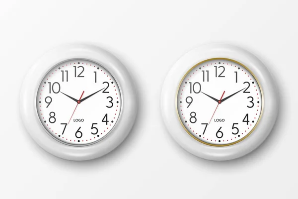 Vecteur Réaliste Rond Blanc Horloge Bureau Icône Set Closeup Isolé — Image vectorielle