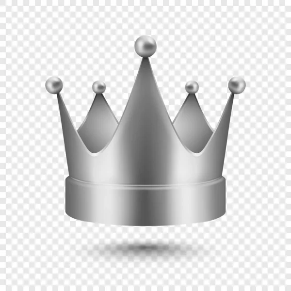 Vector Realistic Silver Crown Icon Closeup Isolated Yellow Metallic Crown — Stock Vector