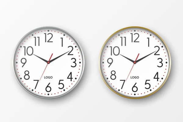 Vector Realistische Ronde Metalen Zilver Gouden Kleur Wall Office Clock — Stockvector