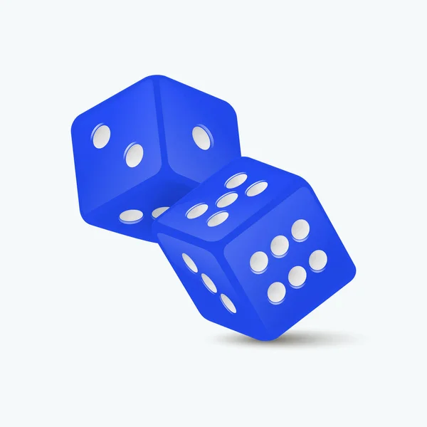Διάνυσμα Ρεαλιστικό Μπλε Ζάρια Παιχνίδι Λευκές Κουκκίδες Που Closeup Απομονώνονται — Διανυσματικό Αρχείο