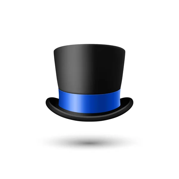 Vector Realista Negro Top Hat Icono Con Cinta Azul Primer — Archivo Imágenes Vectoriales