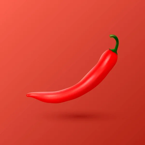 Vector Realistic Red Whole Flying Fresh Hot Chili Pepper Closeup — Stock Vector