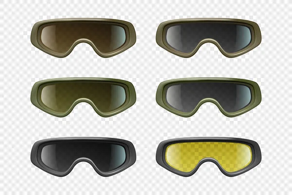 Vecteur Réaliste Militaire Lunettes Sécurité Industrielle Icône Set Closeup Isolé — Image vectorielle