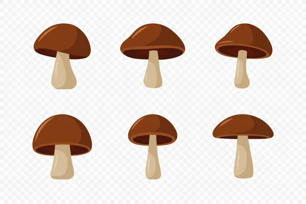 Conjunto Ícones Cogumelos Planos Desenhos Animados Desenhados Mão Vetorial Brown —  Vetores de Stock