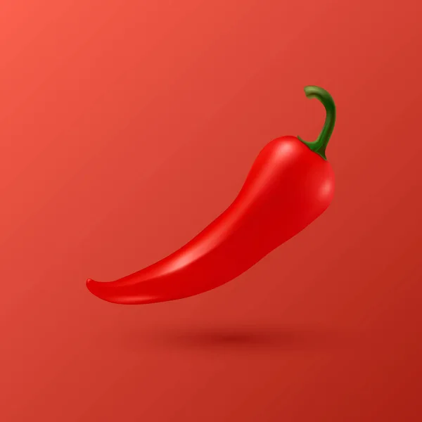 Vector Realistic Red Whole Flying Fresh Und Hot Chili Pepper — Stockvektor