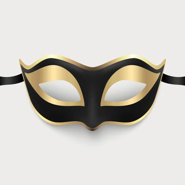 Vector Realistische Zwarte Gouden Carnaval Gezicht Masker Icon Closeup Geïsoleerd — Stockvector
