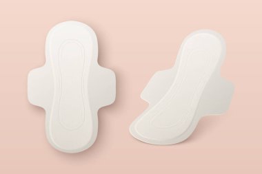 Vektör 3d Gerçekçi Regl Hijyen Ürünleri - Hijyenik ped Simgesi Kapatma İzole edildi. Kadın Hijyen Simgeleri - Hijyenik Menstrül Pedleri, Tasarım Şablonu. Ön Görünüm.